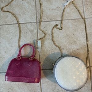 Mini Glitter Pink & Clear Crossbody Bags with Gold Chain Strap, Set of 2